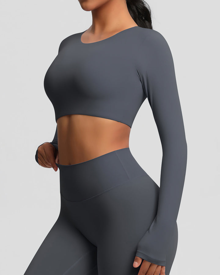 Gwen Cropped Long Sleeve - Dark Grey