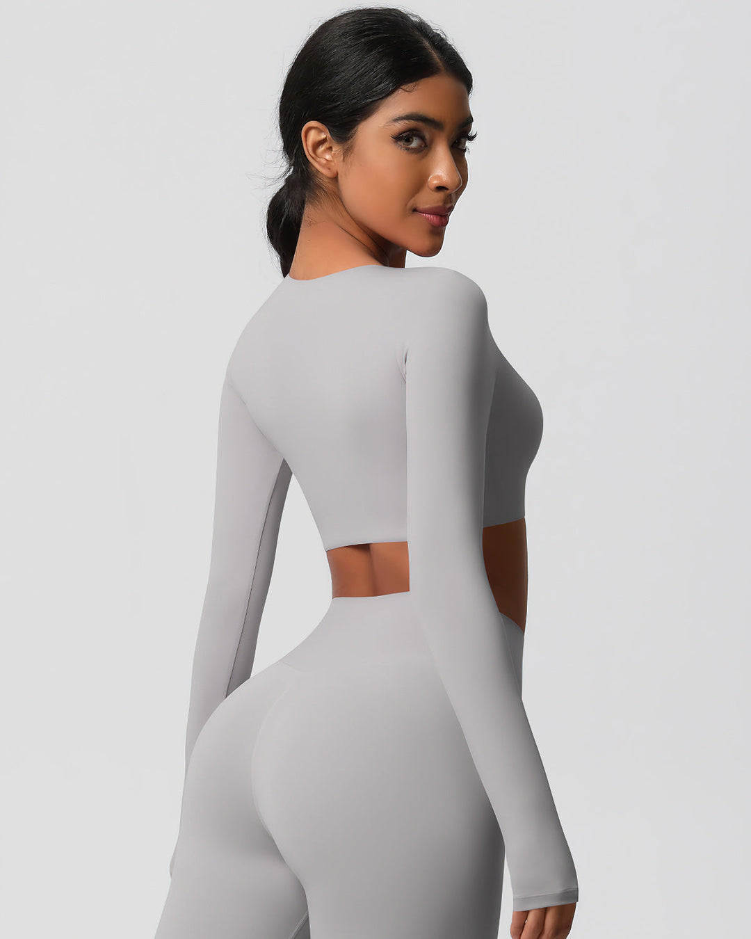 Gwen Cropped Long Sleeve - Light Grey
