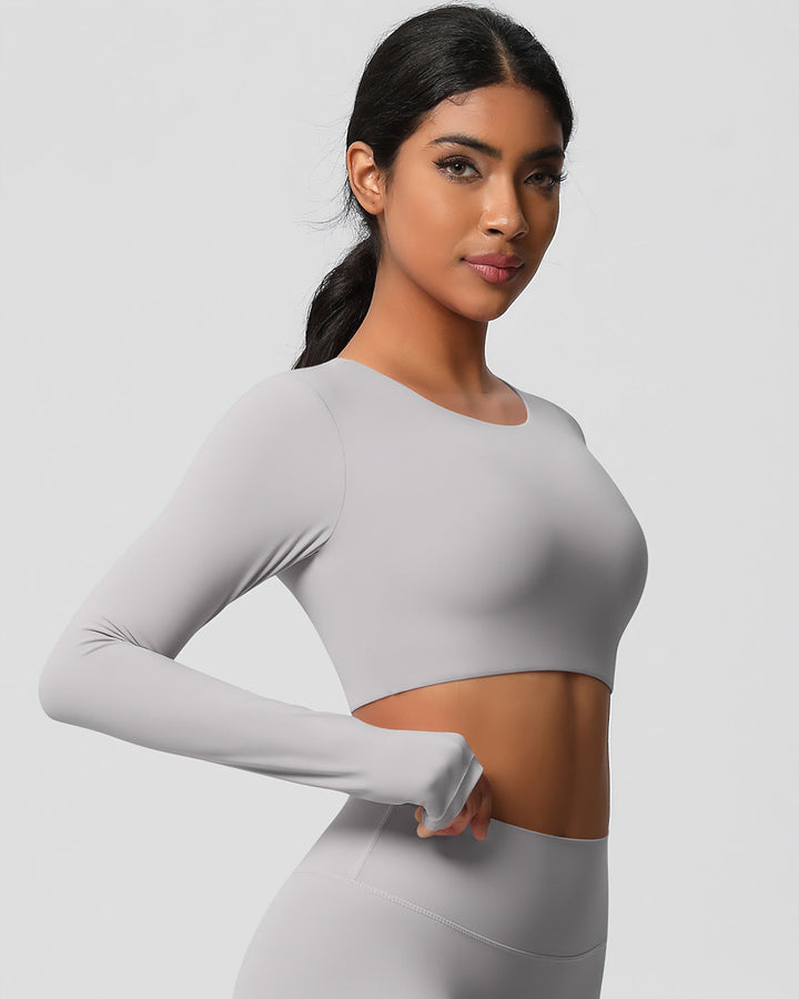 Gwen Cropped Long Sleeve - Light Grey