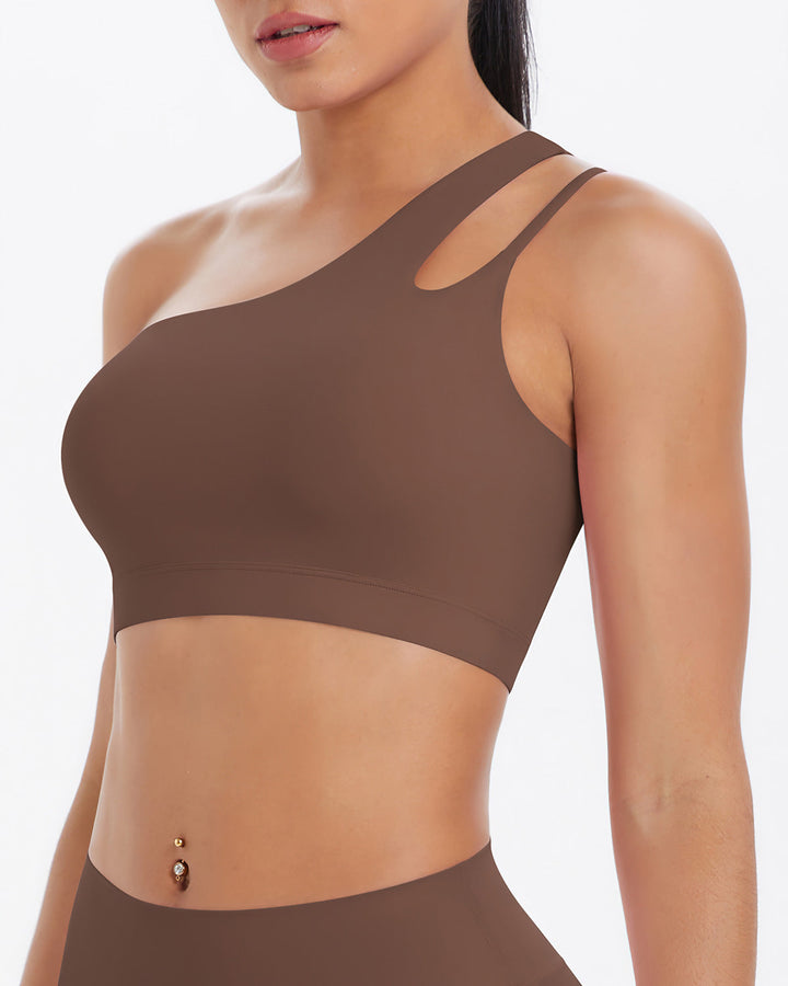 Gwen One-Shoulder Sports Bra - Brown