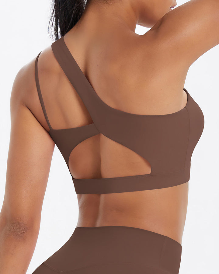Gwen One-Shoulder Sports Bra - Brown