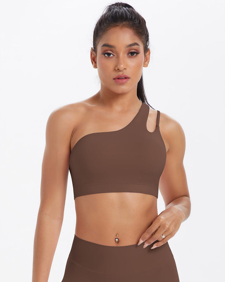 Gwen One-Shoulder Sports Bra - Brown