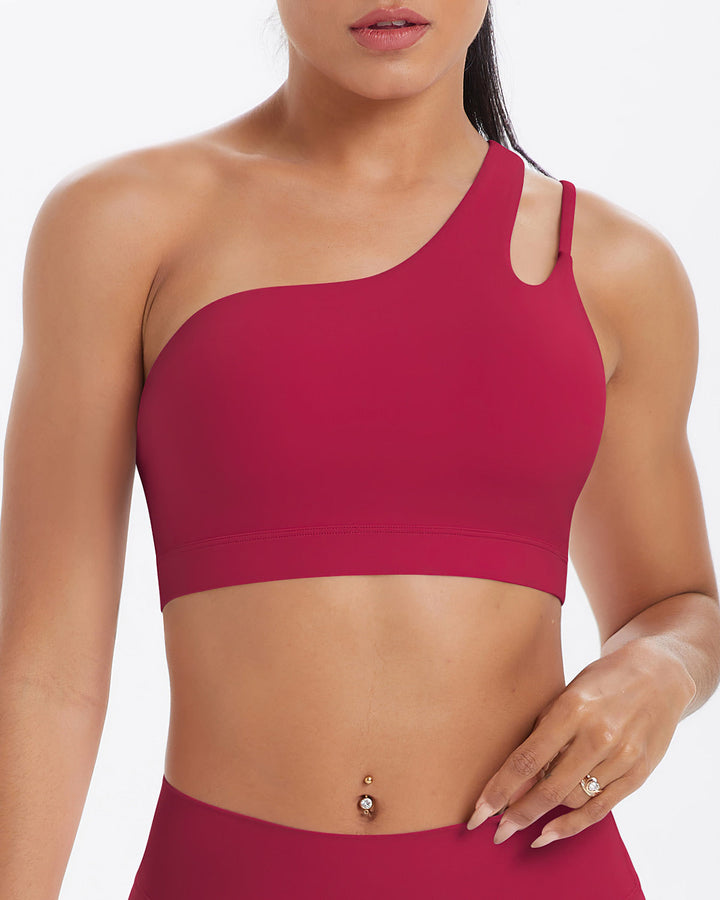 Gwen One-Shoulder Sports Bra - Carmine