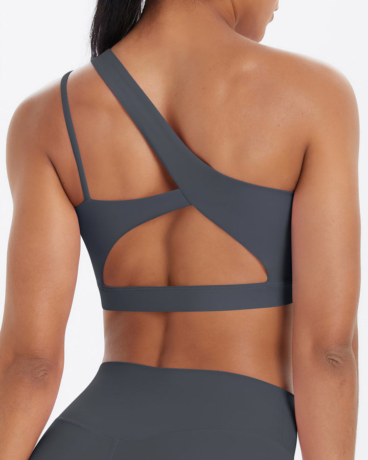 Gwen One-Shoulder Sports Bra - Dark Grey