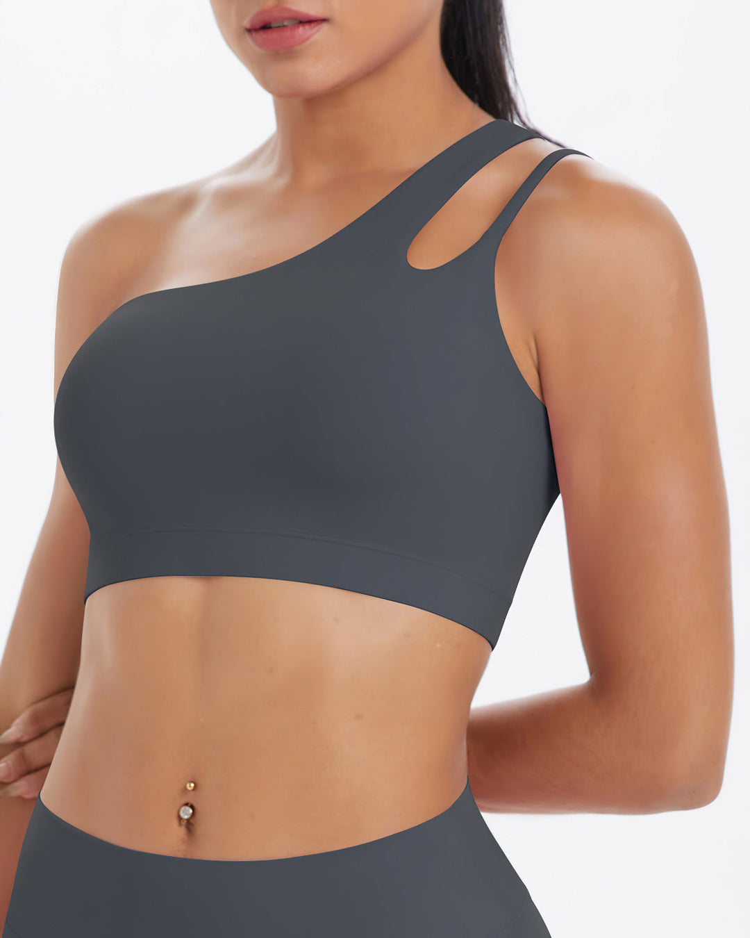 Gwen One-Shoulder Sports Bra - Dark Grey