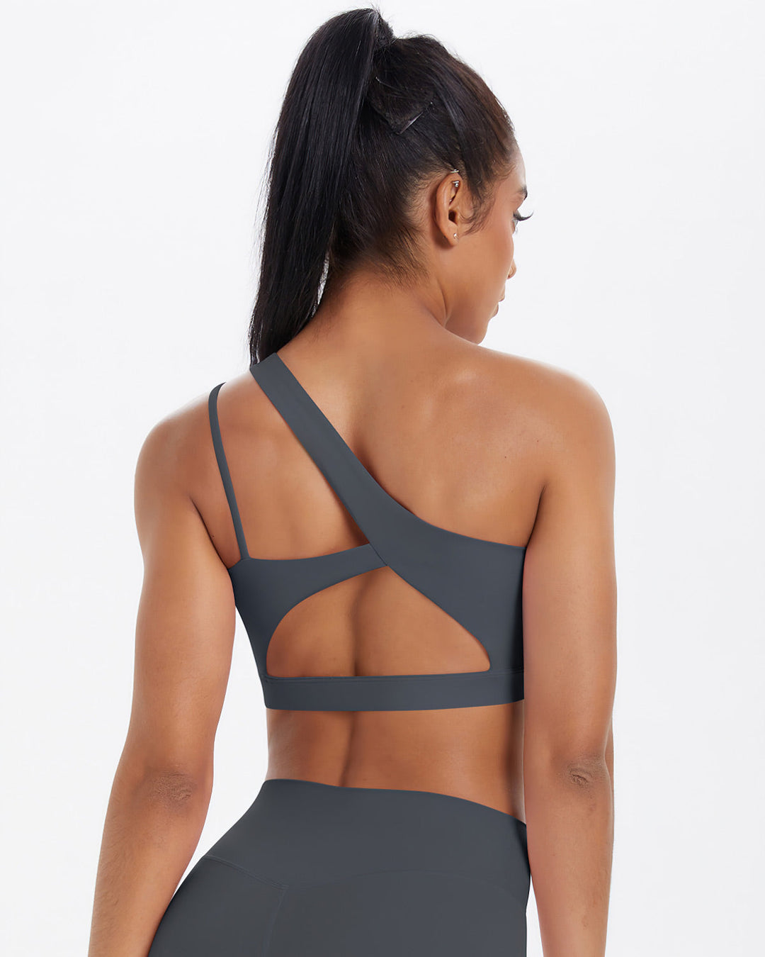 Gwen One-Shoulder Sports Bra - Dark Grey