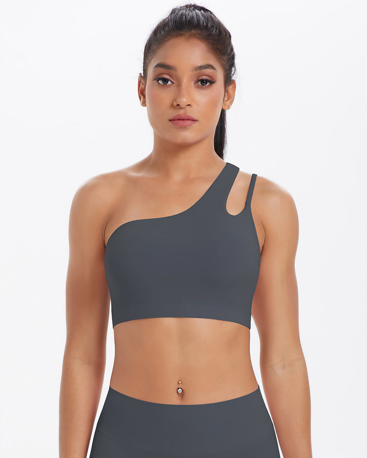 Gwen One-Shoulder Sports Bra - Dark Grey
