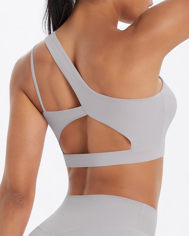 Gwen One-Shoulder Sports Bra - Light Grey