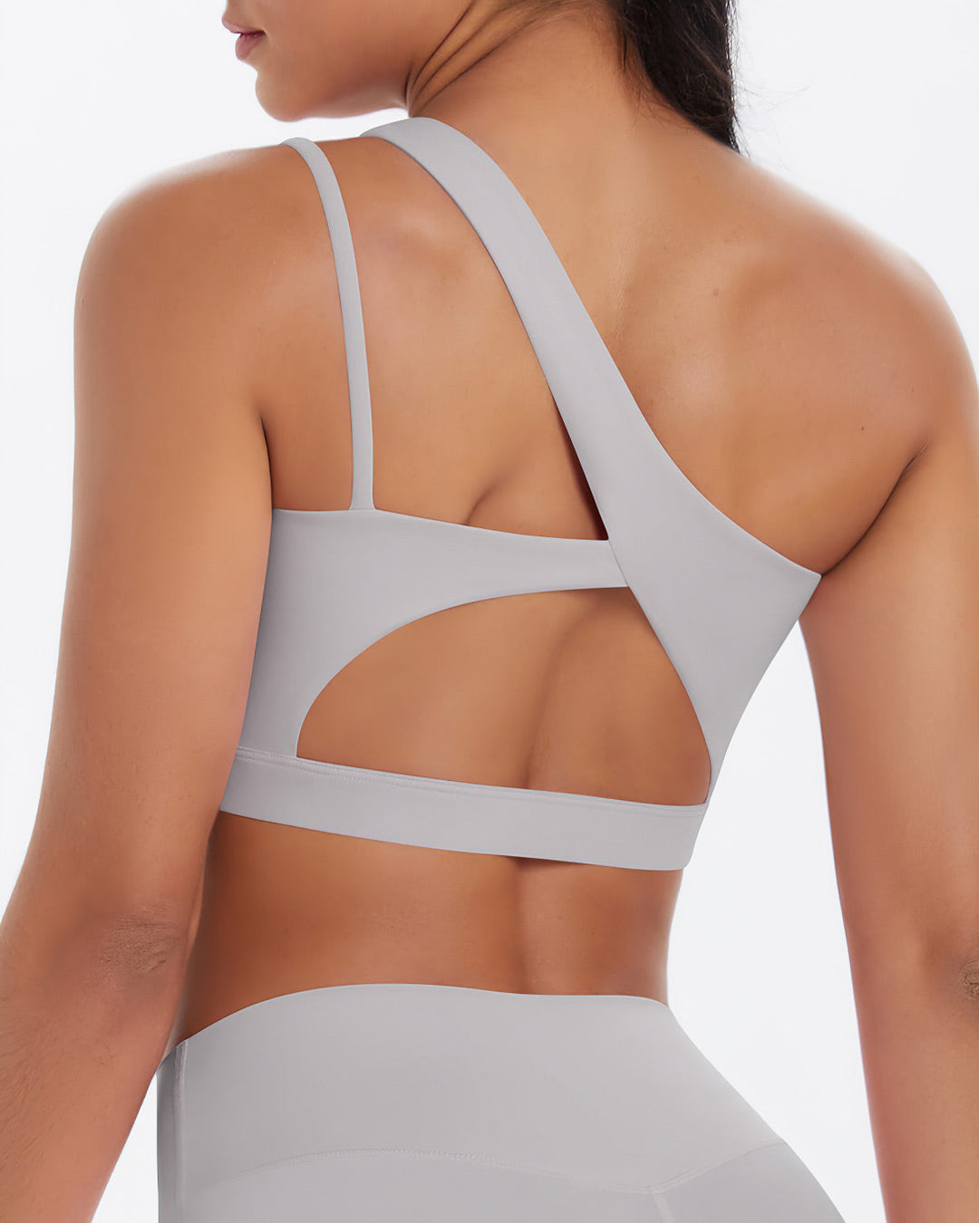Gwen One-Shoulder Sports Bra - Light Grey
