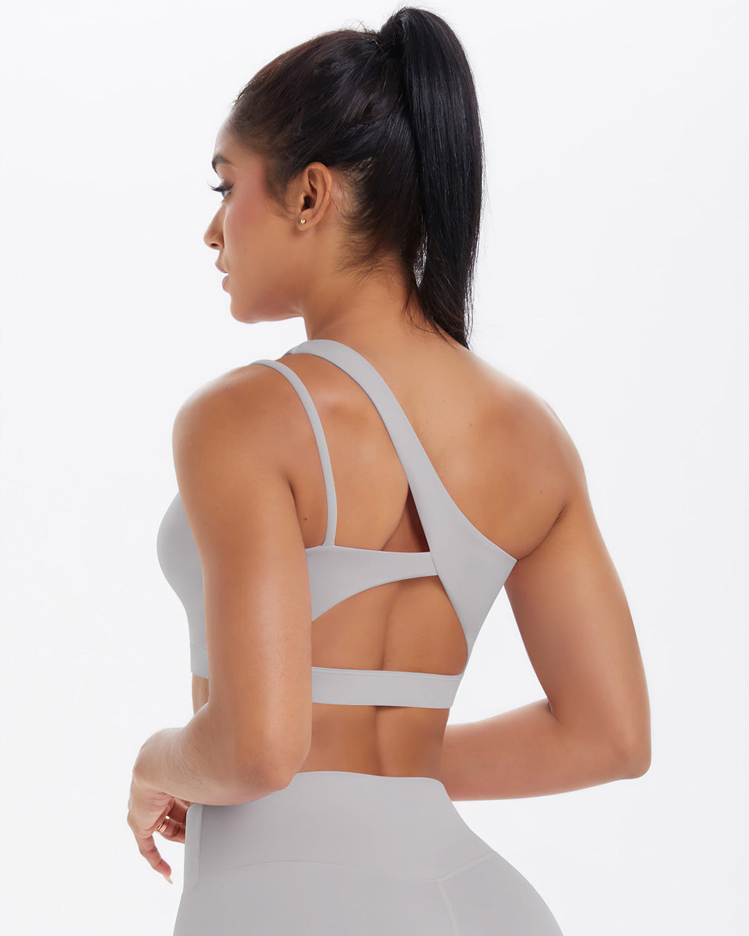 Gwen One-Shoulder Sports Bra - Light Grey
