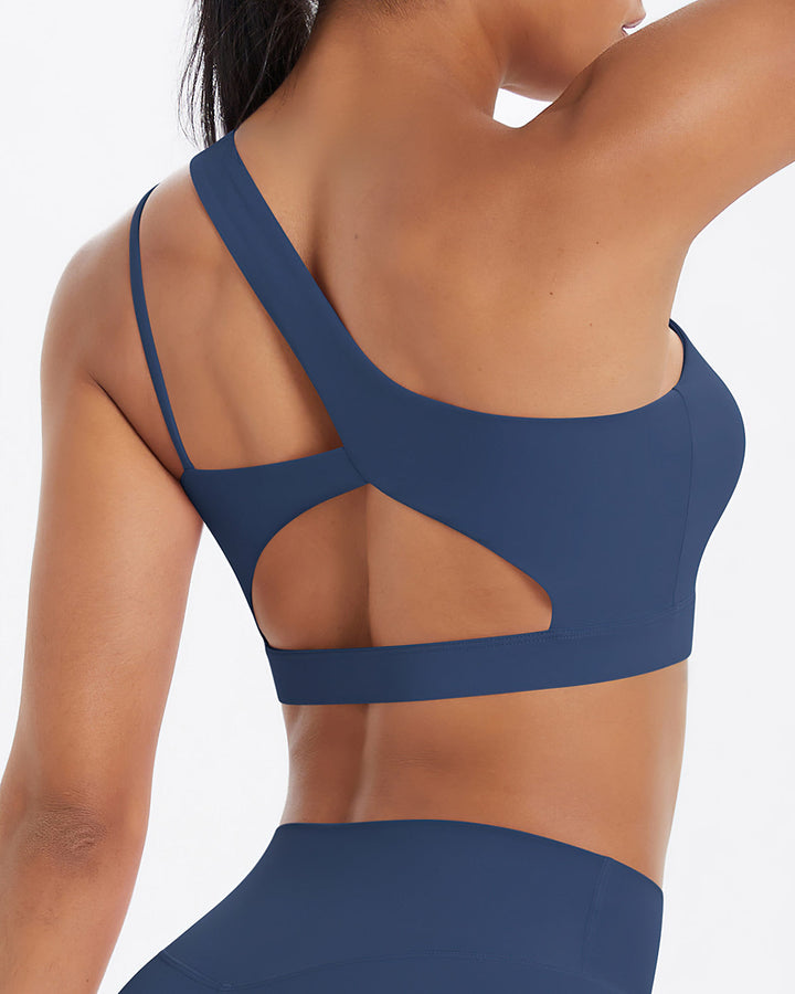 Gwen One-Shoulder Sports Bra - Navy