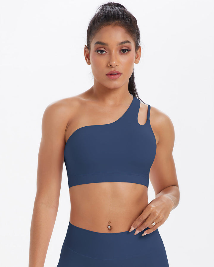 Gwen One-Shoulder Sports Bra - Navy