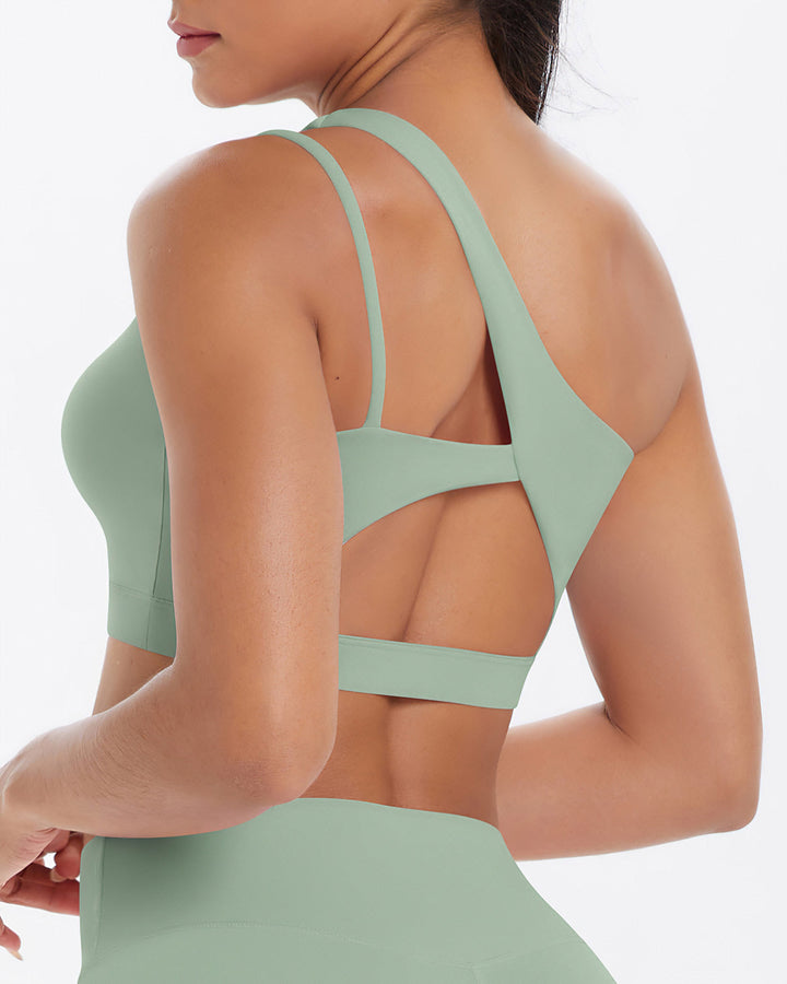 Gwen One-Shoulder Sports Bra - Sage Green