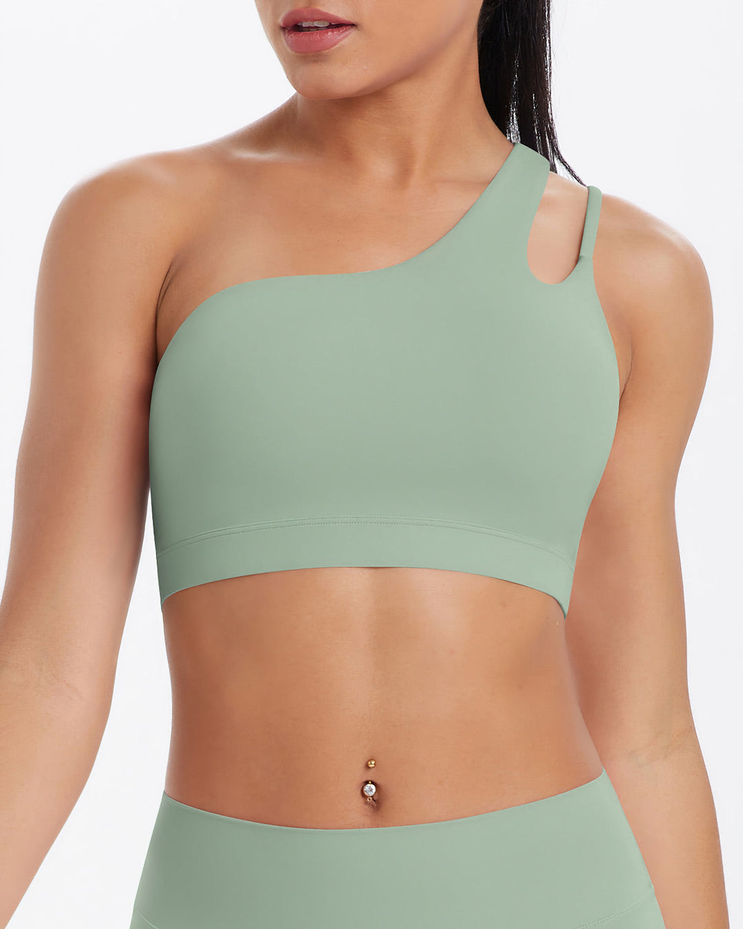 Gwen One-Shoulder Sports Bra - Sage Green