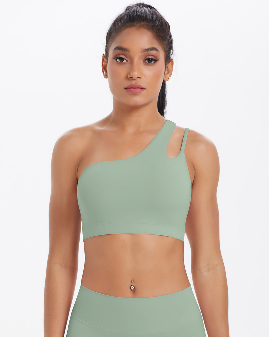 Gwen One-Shoulder Sports Bra - Sage Green