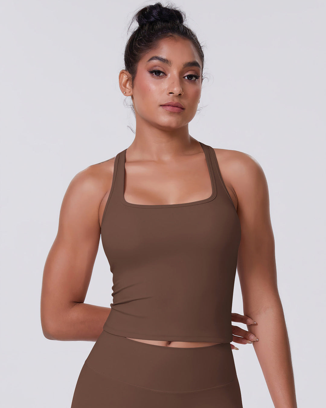 Gwen T-Back Top - Brown