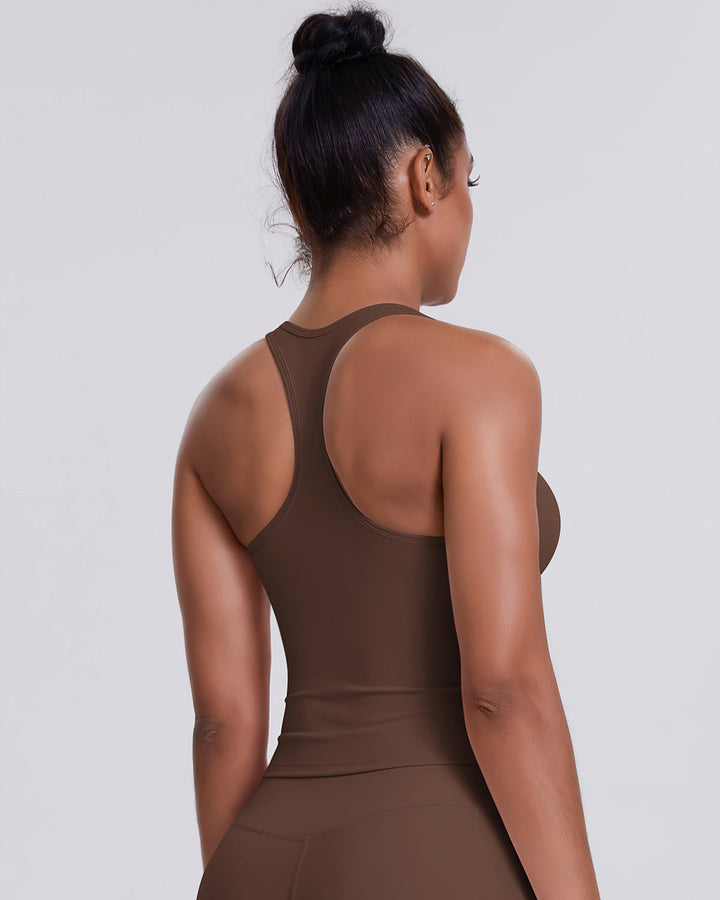 Gwen T-Back Top - Brown