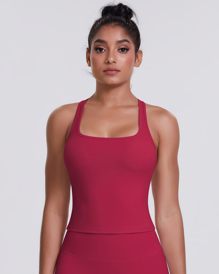 Gwen T-Back Top - Carmine