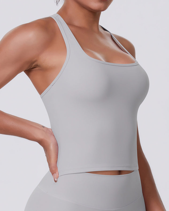 Gwen T-Back Top - Light Grey