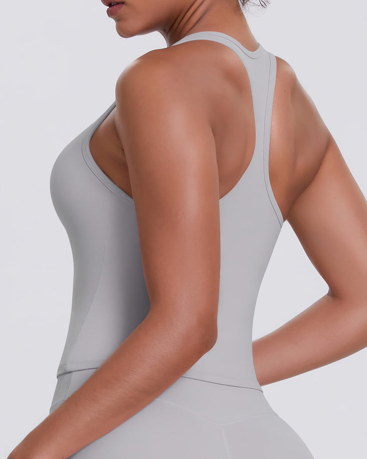 Gwen T-Back Top - Light Grey