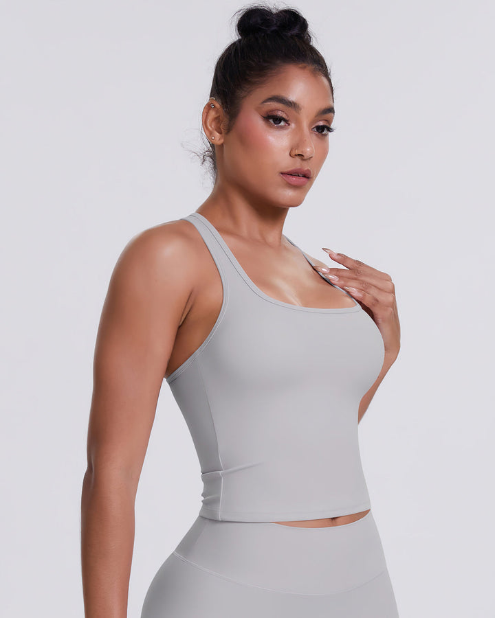 Gwen T-Back Top - Light Grey