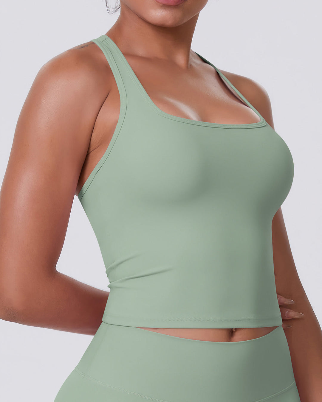 Gwen T-Back Top - Sage Green