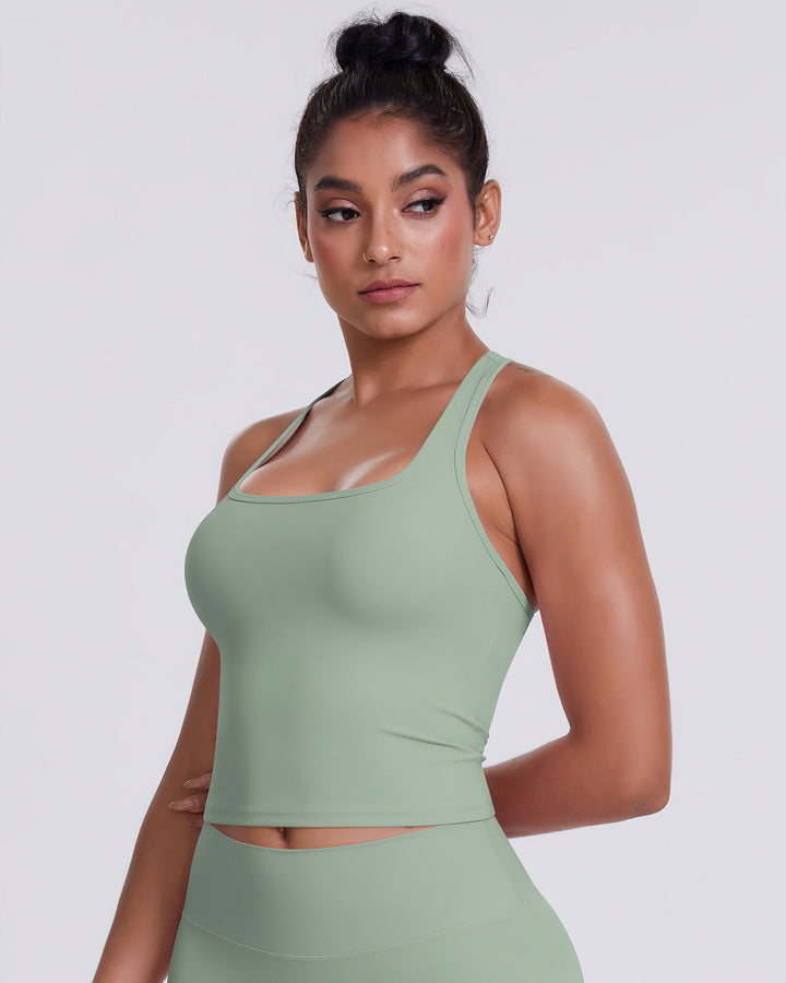 Gwen T-Back Top - Sage Green