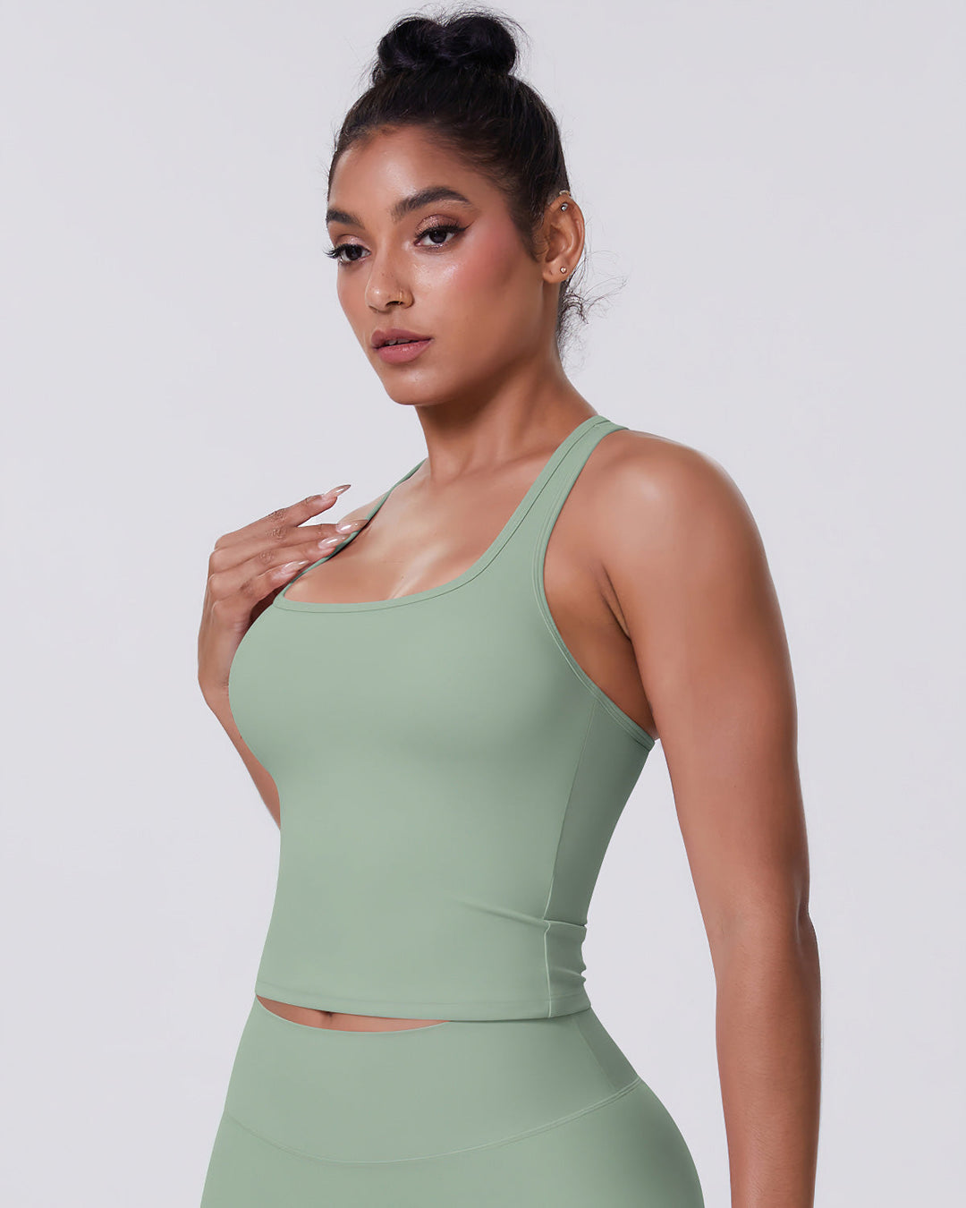 Gwen T-Back Top - Sage Green